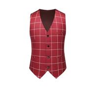 SDIUAKBV Chaleco de Traje para Hombre Chaleco de traje formal a cuadros for hombre, for negocios, social, negro y blanco, for boda, sencillo, corte entallado Para la boda(Red,XXS)
