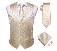 SDIUAKBV Chaleco de Traje para Hombre Chalecos de seda for hombre, corbata, vestido formal negocios, chaqueta delgada sin mangas, 4 piezas, pañuelo y gemelos(Color 8,XXXL)