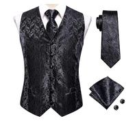 SDIUAKBV Chaleco de Traje para Hombre Chalecos de seda for hombre, corbata, vestido formal negocios, chaqueta delgada sin mangas, 4 piezas, pañuelo y gemelos(Color 28,S)