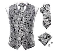 SDIUAKBV Chaleco de Traje para Hombre Chalecos de seda for hombre, corbata, vestido formal negocios, chaqueta delgada sin mangas, 4 piezas, pañuelo y gemelos(Color 20,XXXL)