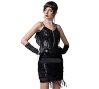 SDIUAKBV Vestido con Flecos Sexy Silver Sequin Tassel Gown V-Ne Hanging Ne Performance Dance Evening Dr For Women Polyester Fiber Mid-Length Skirt para Mujeres(Black,M)