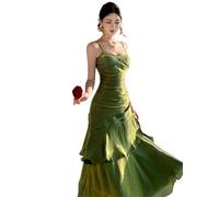 SDIUAKBV Vestido con Hombros Descubiertos Vestidos de Mujer con Volantes, sexys, Tirantes Finos, for Noche, Fiesta cumpleaños, Boda, graduación, Vestidos Largos, Ropa Femenina(Green,M)