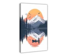 SDKAHKZO Golden Reflection SA Peaceful Journey Across The Lake at Sunset - Lienzo decorativo para pared, póster e impresiones estéticas para habitación, dormitorio, oficina, 60 x 90 cm