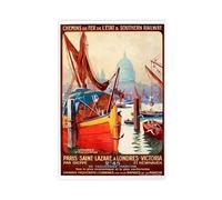 SDKAHKZO Póster de viaje vintage victoriano de París, Saint Lazare y Londres, póster de pared e impresiones estéticas para habitación, dormitorio, oficina, 50 x 75 cm