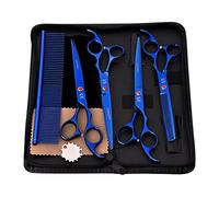 Sdlnklm 7 Piezas Tijeras para Mascotas Juego Cortapelo Recortador Peine Tela de Limpieza Material Acero 440C Adecuado para Estética de Perros Gatos Uso Casero, Azul