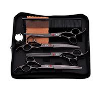 Sdlnklm 7 Piezas Tijeras para Mascotas Juego Cortapelo Recortador Peine Tela de Limpieza Material Acero 440C Adecuado para Estética de Perros Gatos Uso Casero, Negro