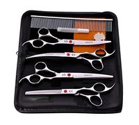 Sdlnklm 7 Piezas Tijeras para Mascotas Juego Cortapelo Recortador Peine Tela de Limpieza Material Acero 440C Adecuado para Estética de Perros Gatos Uso Casero, Plata