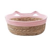 Sdlnklm Cesta de Cama para Gatos Tejida a Mano, Tapete para Rascar Gatos, Tapete para Mascotas, Verano, Cama para Perros, Canasta Duradera, Rosa M