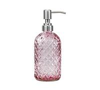 SDlumeiy Dispensador de jabón de 473 ml con bomba de acero inoxidable 304, dispensador de jabón líquido de vidrio recargable para cocina, baño, jabón de manos, jabón, loción. (rosa)