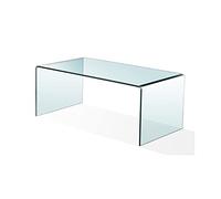 SDM Mesa Baja Rectangular de diseño, Cristal Curvado de 10 mm de Espesor Acabado Transparente, Medida 100x48x43 cms de Alto.