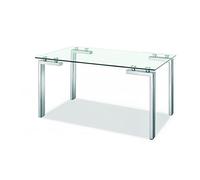 SDM Mesa de diseño Manhattan Comedor u Oficina, Tiene Las Patas cromadas y el Cristal es Templado de 10 mm. de Espesor con Acabado Transparente. Medida 140 x 80 x 75 cm. de Alto.