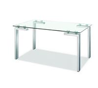 SDM Mesa de diseño Moderna Comedor, Cocina, Oficina, Multiusos, Patas cromadas, Cristal Templado de 10 mm. de Espesor con Acabado Transparente, 140 x 80 cms
