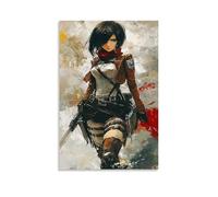 sdnkbro Póster artístico de Mikasa de Attack on Titan con pintura decorativa en lienzo para pared e impresión artística moderna para dormitorio familiar, 60 x 90 cm