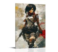 sdnkbro Póster artístico de Mikasa de Attack on Titan con pintura decorativa en lienzo para pared e impresión artística moderna para dormitorio familiar, 40 x 60 cm