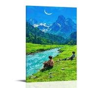 sdnkbro Póster decorativo con texto en inglés "Under the Moonlight The Boy Sits Leisurely on the Law" (60 x 90 cm)