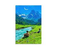 sdnkbro Póster decorativo con texto en inglés "Under the Moonlight The Boy Sits Leisurely on the Law" (40 x 60 cm)