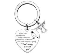 SDOFY Robin Memorial Gifts When You See A Robin Flying from Above Know That It's A Loved One Llavero de recuerdo de duelo para la pérdida de mamá, papá, abuela, amigo, plata, talla única