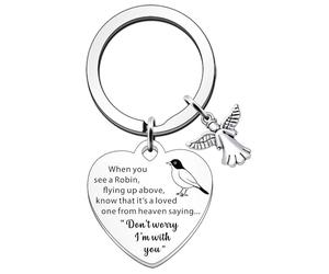SDOFY Robin Memorial Gifts When You See A Robin Flying from Above Know That It's A Loved One Llavero de recuerdo de duelo para la pérdida de mamá, papá, abuela, amigo, plata, talla única