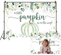 SDOTPMT 1.8x1.2m Una pequeña Calabaza está en el Camino Fondo Verde Claro Calabaza Rosa Blanca Hoja Verde Oro Brillo Acentos fotografía Fondo para el Primer cumpleaños Dulce atmósfera Festiva