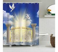 SDOTPMT 105x160cm Azul Cielo Sol Luz Cortina de Ducha Blanco Nube Escalera al Cielo País de Las Maravillas Cortina de baño Blanco Paloma Paz Paloma Cortina bañera para Baño Poliéster con Ganchos