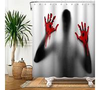SDOTPMT 105x160cm Halloween Sangriento Manos Cortina de Ducha Aterrador Silueta Sombra Rojo Sangre Huella de Mano Cortina de baño Horror Cortina bañera para niños Baño Tela Poliéster con Ganchos