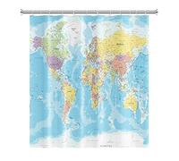 SDOTPMT 105x160cm Mundo Mapa Cortina de la Ducha Países Ciudades Geografía Educativo Cortina de baño Azul Océano continentes Cortina de bañera Tela Impermeable para Baño con Ganchos