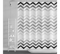 SDOTPMT 105x160cm Ola Raya Cortina de Ducha Negro Blanco Gradiente Horizontal Ondulante Zigzag Cortina de baño Abstracto Geométrico Cortina bañera para niños Baño Tela Poliéster con Ganchos