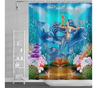 SDOTPMT 105x160cm Sirena Ballena Cortina de Ducha Marina Animal Algas Marinas Coral Arrecife Estrella de mar Cortina de baño Submarino Marina Cortina de bañera para niños Baño Poliéster con Ganchos