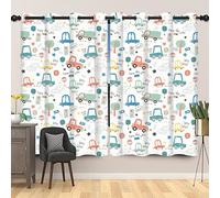 SDOTPMT 107x160cm Camión Dibujado a Mano Cortina de Ventana Lindo Coche Tráfico Luz Árbol Cortinas para Ventanas Niños Paiting Arte Tema Cortinas para Ventanas para Guardería, 2 Paneles