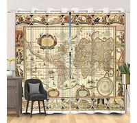 SDOTPMT 107x245cm Antiguo Mapa Mundial Cortina de Ventana Histórico Geografía Mapa Educativo Tema Náutico Cortinas de Ventana Antiguo Retro Mapa Cortinas Opacas para Salón Dormitorio, 2 Paneles