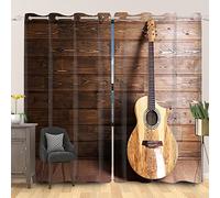 SDOTPMT 107x245cm Estallido Musical Instrumentos Cortina de Ventana Acústico Guitarra en Antiguo De Madera Tablón Cortinas de Ventana Amor Música Cortinas Opacas para Salón Dormitorio, 2 Paneles