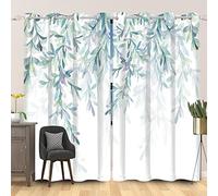 SDOTPMT 117x138cm Árbol Sale de Cortina de Ventana Verde Eucalipto Lámina Sauce Hojas Magia Cortinas de Ventana Natural Blanco Cortinas Opacas para Salón Dormitorio Cortinas Opacas, 2 Paneles