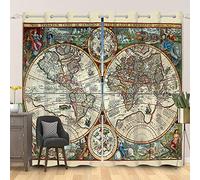 SDOTPMT 117x229cm Antiguo Mapa Mundial Cortina de Ventana Europa Histórico Geografía Mapa Educativo Tema Cortinas de Ventana Antiguo Retro Mapa Cortinas Opacas para Salón Dormitorio, 2 Paneles