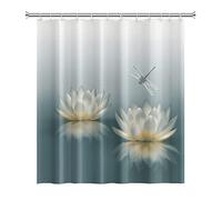 SDOTPMT 122x183cm Loto Flor Cortina de Ducha Bonito Libélula Zen SPA Cortina de Baño Elegante Floral Espiritual Meditación Cortina de bañera para niños Impermeable para Baño con Ganchos