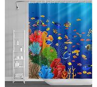 SDOTPMT 122x183cm Océano Tropical Peces Cortina de Ducha Vistoso Caricatura Pez Coral Arrecife Marina Animal Cortina de baño Submarino Marina Cortina bañera para niños Baño Poliéster con Ganchos
