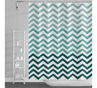 SDOTPMT 122x183cm Ola Raya Cortina de Ducha Verde Blanco Gradiente Horizontal Ondulante Zigzag Cortina de baño Abstracto Geométrico Cortina bañera para niños Baño Tela Poliéster con Ganchos