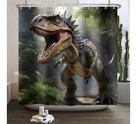 SDOTPMT 140x183cm Cortina de baño de Tejido de Dinosaurio Animal Dino Trex Raptor Silhouette Chico Cortina de baño de Estilo Mundial de Vida Silvestre Tejido Impermeable con Ducha de baño enganchada