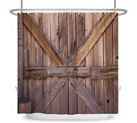 SDOTPMT 140x183cm De Madera Piso Cortina de Ducha Rústico Marrón Madera Dura Antiguo Junta Tablón Cortina de baño Rural Cortijo Granero Puerta Cortina bañera para Baño Poliéster con Ganchos