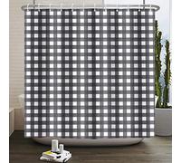 SDOTPMT 150x180cm Gris Oscuro Rejillas Cortina de Ducha Clásico Retro Cultura Tema Cortina de baño Monocromo Guinga Cheques Cortina bañera para Baño Poliéster con Ganchos