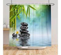 SDOTPMT 165x180cm Balneario Japonés Tema Cortina de Ducha Verde Bambú Hojas Orquídea Basalto Piedras Cortina de baño Zen Meditación Cortina bañera para Baño Poliéster con Ganchos