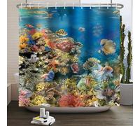 SDOTPMT 165x180cm Cortinas de baño de Animales del Mar Azul, Peces Tropicales submarinos, arrecifes de Coral, Cortinas de baño submarinas, baños Decorados con Ganchos Impermeables y Lavables