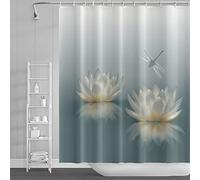 SDOTPMT 165x183cm Loto Flor Cortina de Ducha Bonito Libélula Zen SPA Cortina de Baño Elegante Floral Espiritual Meditación Cortina de bañera para niños Impermeable para Baño con Ganchos