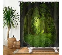 SDOTPMT 165x183cm Magia Bosque Cortina de Ducha Cuento de Hadas Fantasía Selva Árbol Verde Planta Pradera Cortina de baño Natural Paisaje Cortina bañera para Baño Poliéster con Ganchos