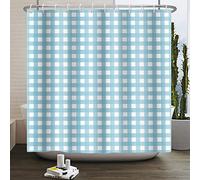 SDOTPMT 175x190cm Azul Rejillas Cortina de Ducha Monocromo Guinga Cheques Granja Cortina de baño Clásico Retro Cultura Tema Cortina bañera para Baño Poliéster con Ganchos