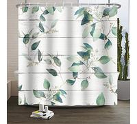 SDOTPMT 180x180 centímetro Eucalipto Hojas Verdes Cortina de la Ducha Floral Botánico en Rústico Gris Tablón Granja Cortina de baño Poliéster A Prueba de Agua Baño Cortina con Ganchos
