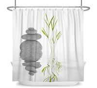 SDOTPMT 180x180cm Basalto Piedras Bambú Hojas Cortina de Ducha Balneario Japonés Tema Zen Meditación Cortina de baño Blanco Fondo Cortina bañera para Baño Poliéster con Ganchos