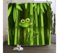 SDOTPMT 180x180cm Lindo Rana Cortina de Ducha Gracioso Rana Bambú Caricatura Animal Abstracto Árbol Sale de Cortina de baño Verde Cortina bañera para niños Baño Tela Poliéster con Ganchos