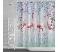 SDOTPMT 180x180cm Rosa Flamenco Cortina de la Ducha Verano Tropical Eucalipto Sale de Césped Vistoso Flor Lindo Animal Planta para niño Cortina baño para decoración del baño con Ganchos