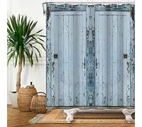 SDOTPMT 180x198cm Madera Tablón Cortina de Ducha Rústico Pálido Azul Antiguo Madera Dura Antiguo Junta Piso Cortina de baño Rural Cortijo Campo Cortina bañera para Baño Tela Poliéster con Ganchos