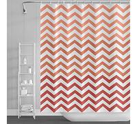 SDOTPMT 180x198cm Ola Raya Cortina de Ducha Rojo Blanco Gradiente Horizontal Ondulante Zigzag Cortina de baño Abstracto Geométrico Cortina bañera para niños Baño Tela Poliéster con Ganchos